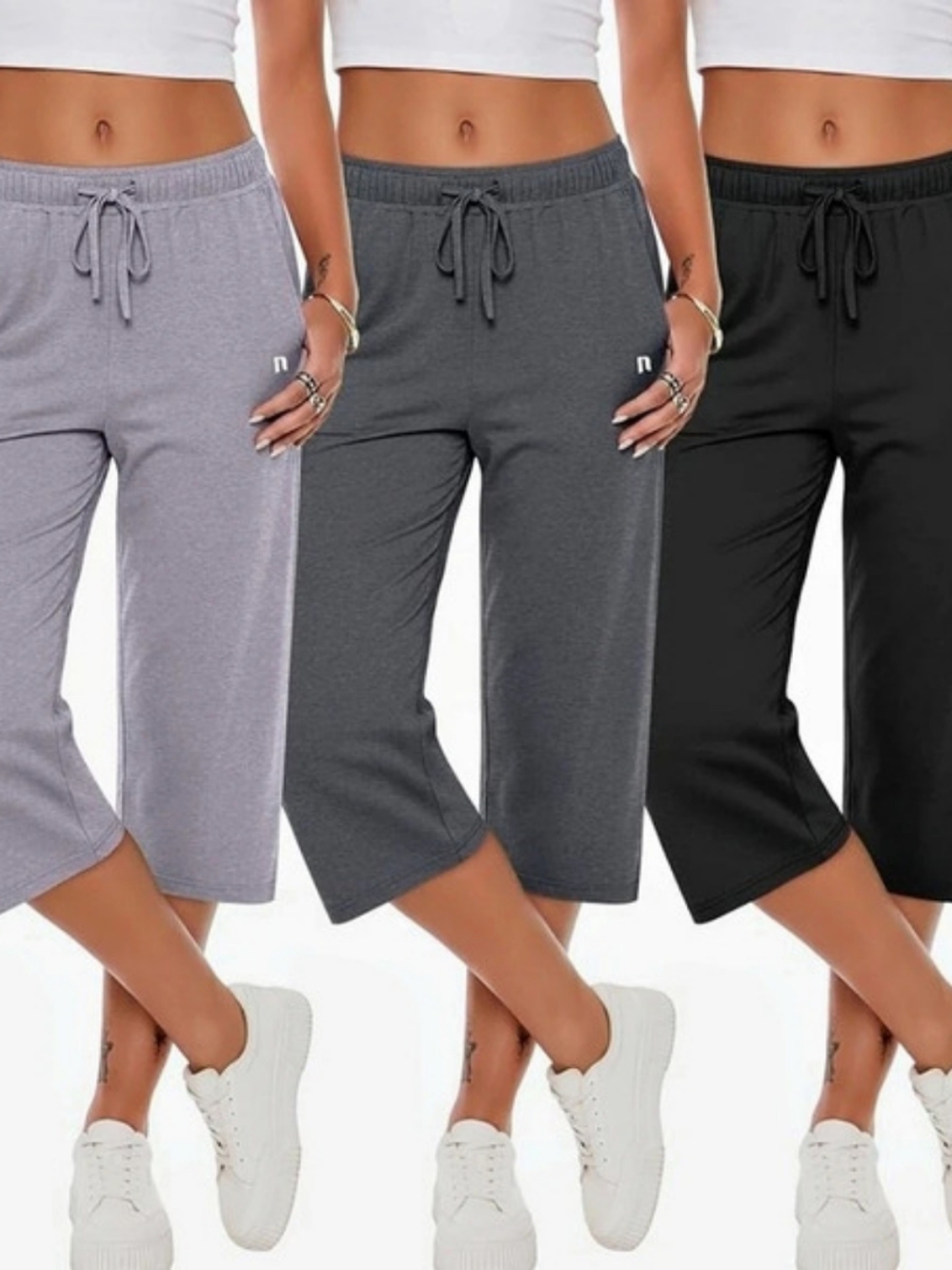 Women's Capris in Gray & Black 3 Pieces